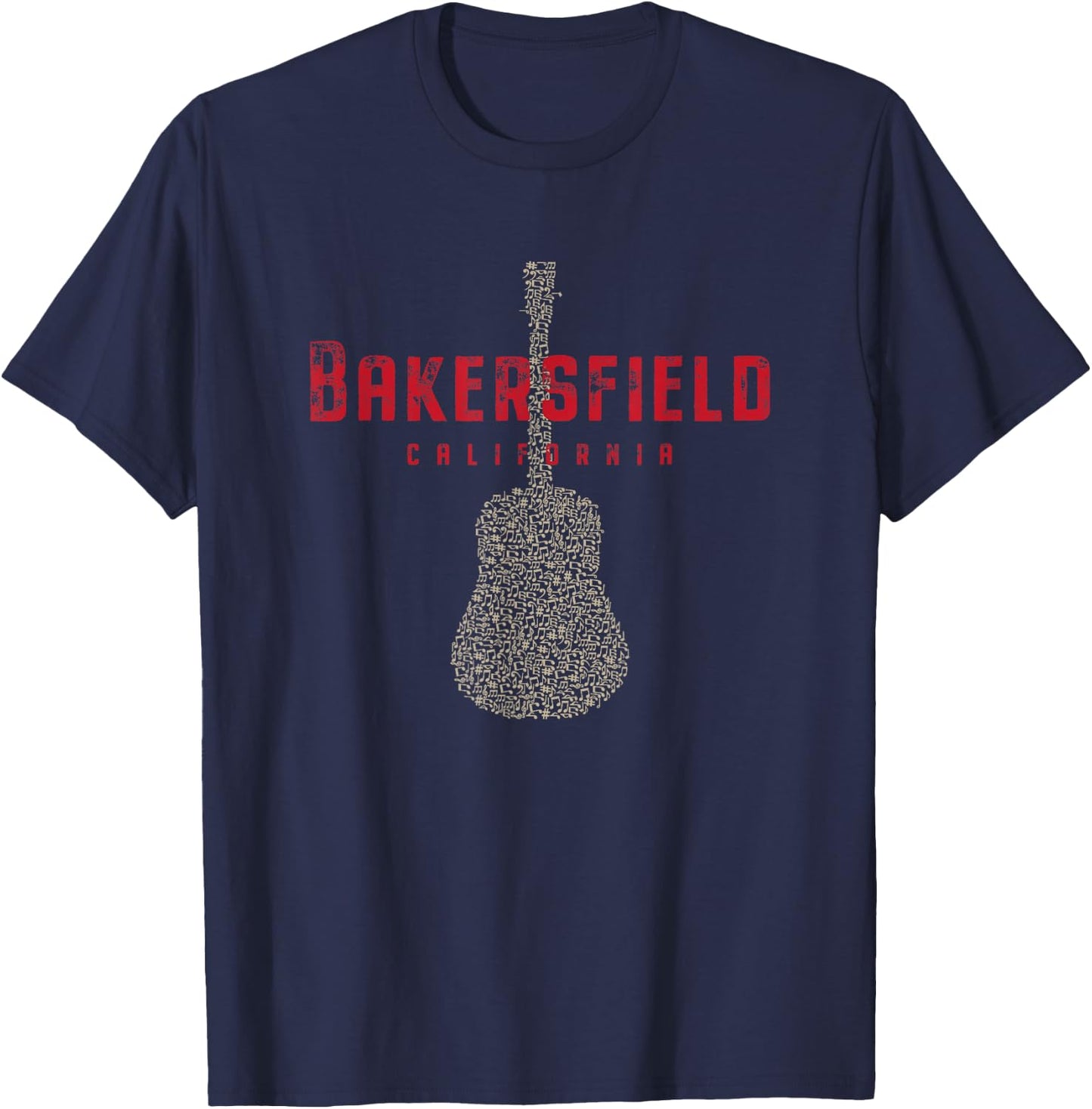 Bakersfield California Guitar Design T-Shirt - T-Shirt | Navy