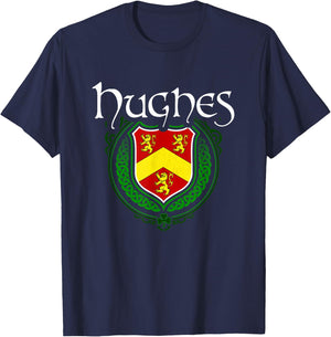 Hughes Surname Irish Clan Tartan Badge Ireland T-Shirt - T-Shirt | Navy