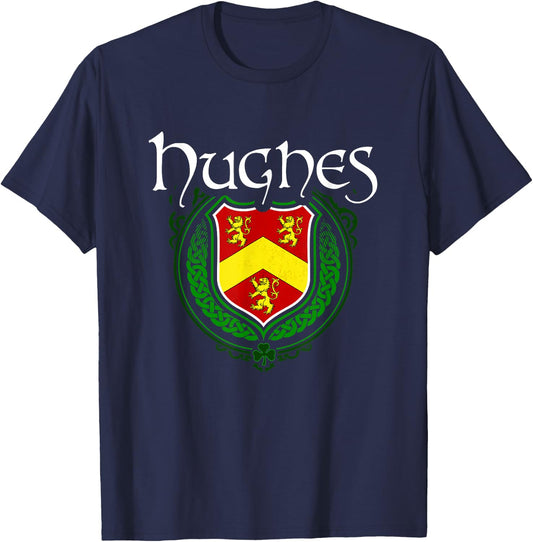 Hughes Surname Irish Clan Tartan Badge Ireland T-Shirt - T-Shirt | Navy