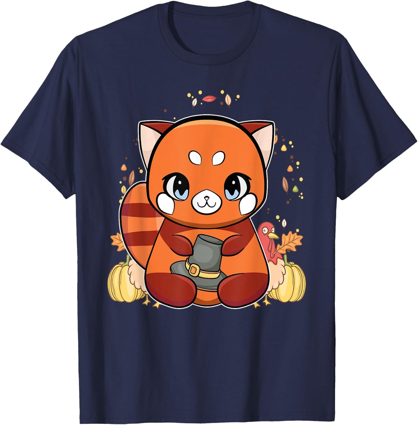 Red Panda With Hat Thanksgiving T-Shirt - T-Shirt | Navy