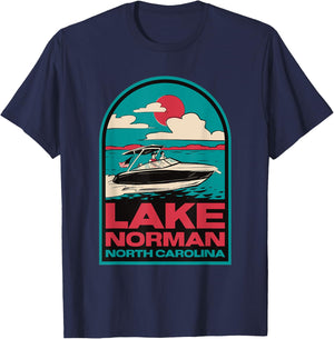 Lake Norman Retro Boating NC T-Shirt - T-Shirt | Navy
