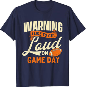 Warning I Like To Get Loud On Game Day - USA Football Player T-Shirt - T-Shirt | Navy