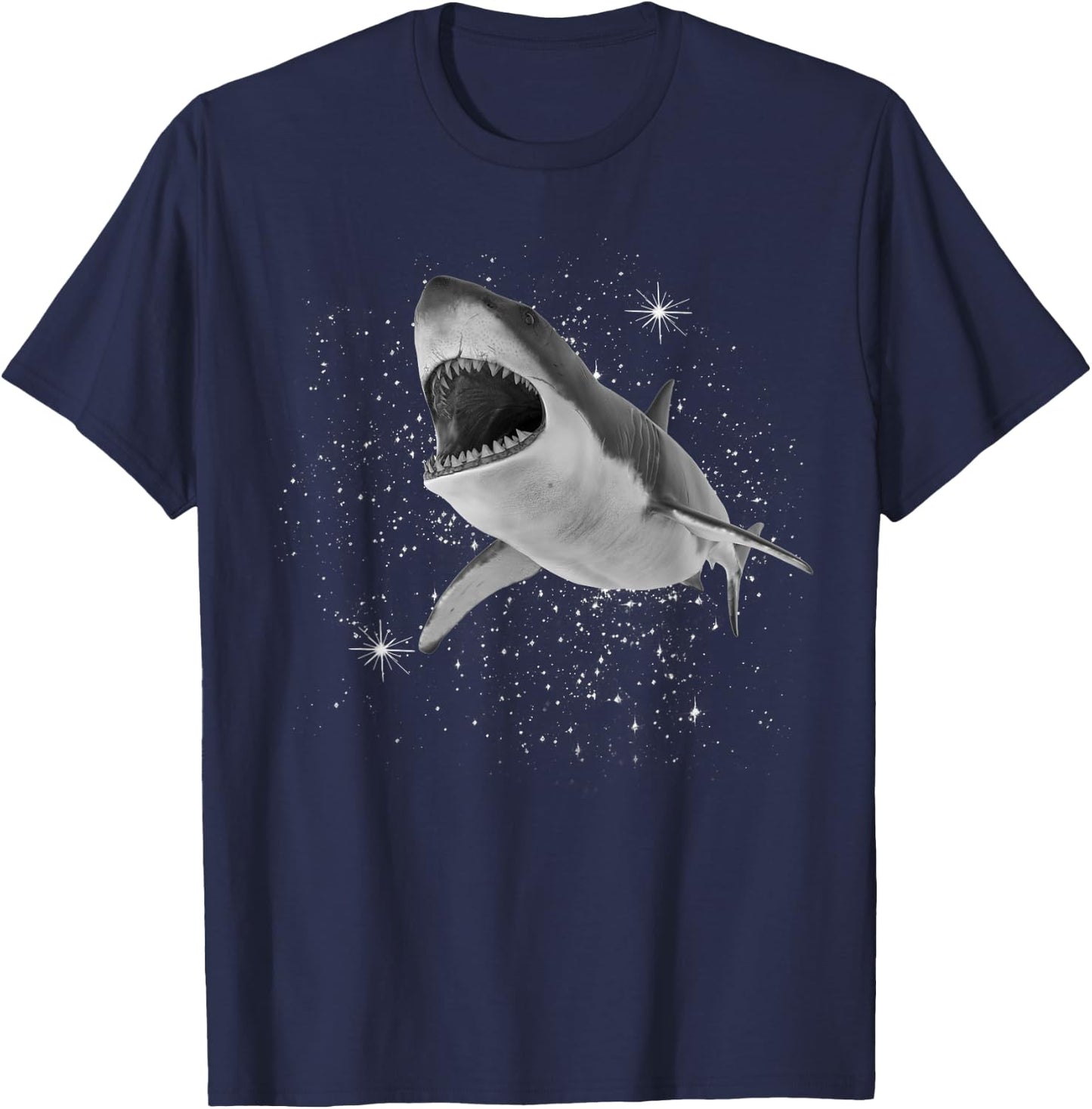 Shark Black and White Starry Stars T-Shirt - T-Shirt | Navy