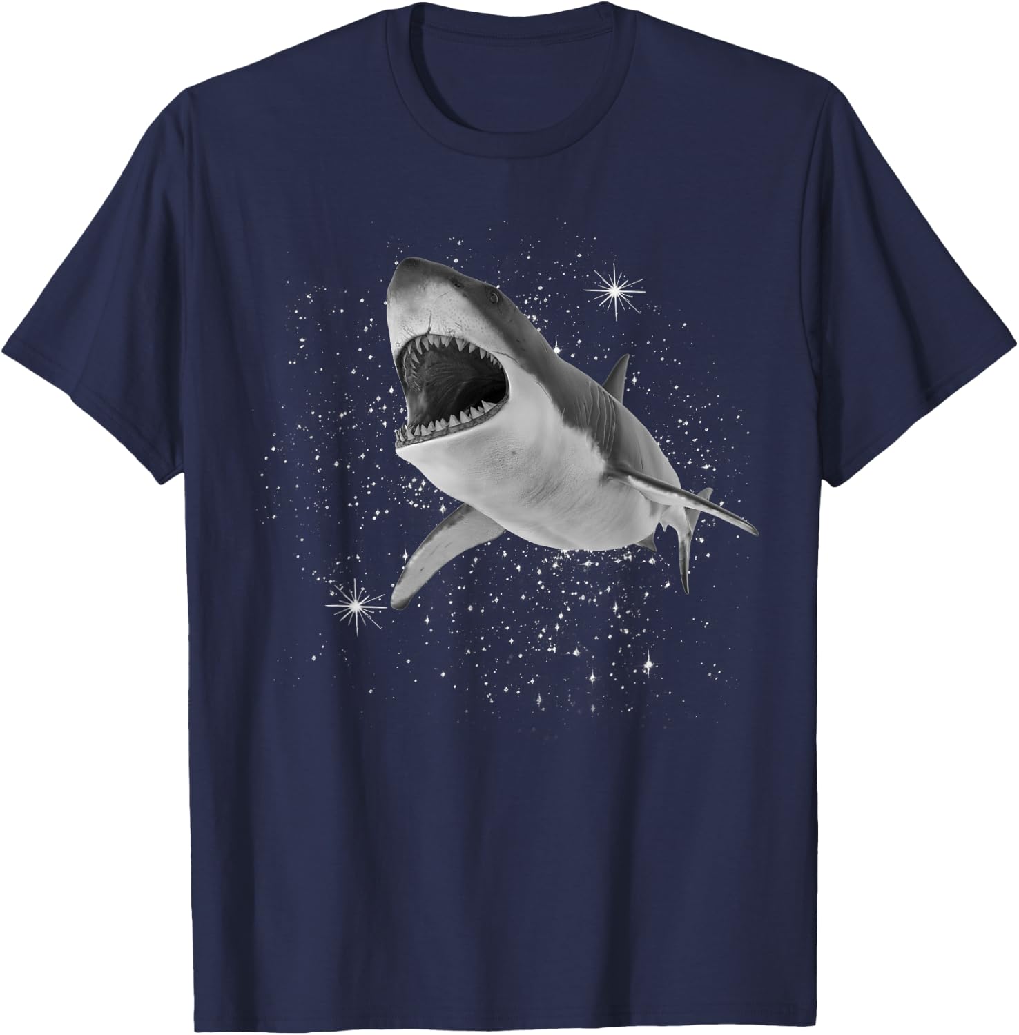 Shark Black and White Starry Stars T-Shirt - T-Shirt | Navy