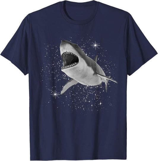 Shark Black and White Starry Stars T-Shirt - T-Shirt | Navy