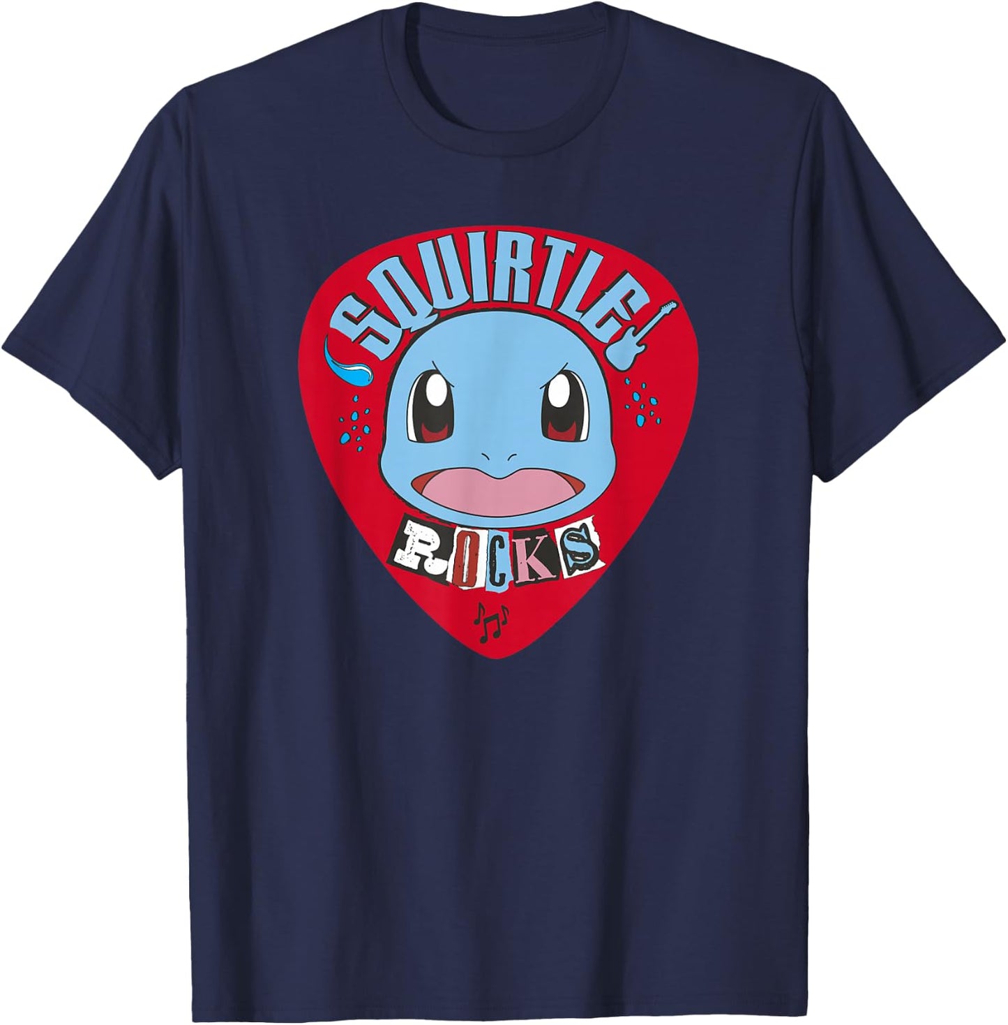 Pokémon Squirtle Rocks Retro Guitar Pick Portrait T-Shirt - T-Shirt | Navy