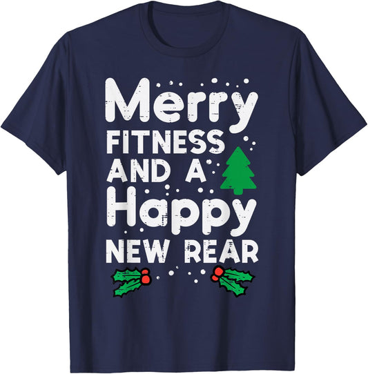Christmas Merry Fitness Happy New Rear Xmas Workout Women T-Shirt - T-Shirt | Navy