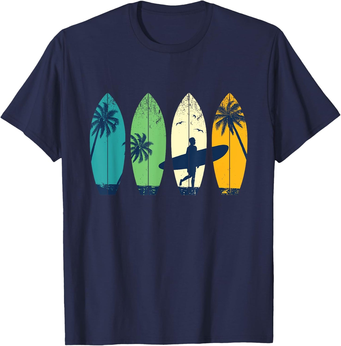 Retro Vintage Surfing Girl - Surfers Surfingboard Beach Wave T-Shirt - T-Shirt | Navy