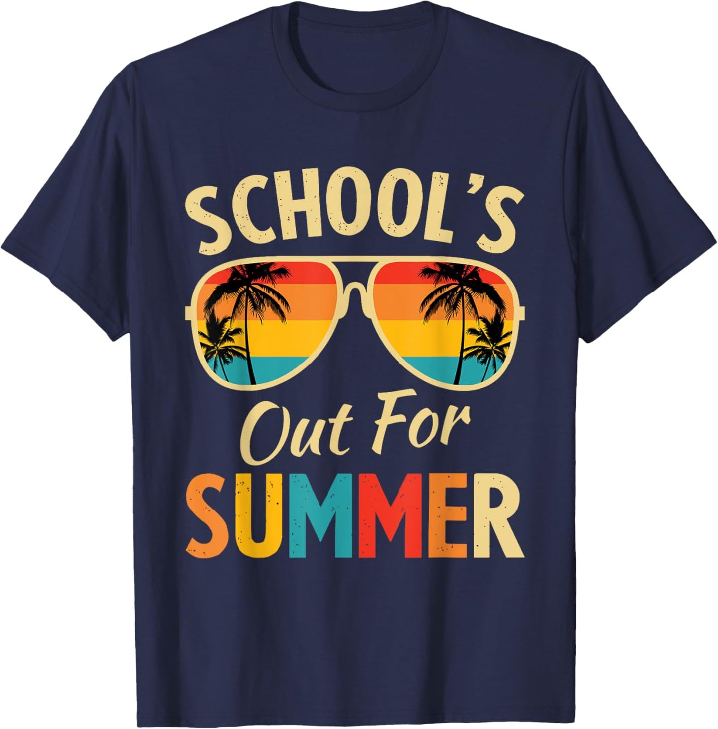 Last Day Of School Retro Schools Out For Summer Teacher T-Shirt - T-Shirt | Navy