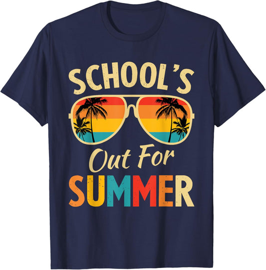Last Day Of School Retro Schools Out For Summer Teacher T-Shirt - T-Shirt | Navy