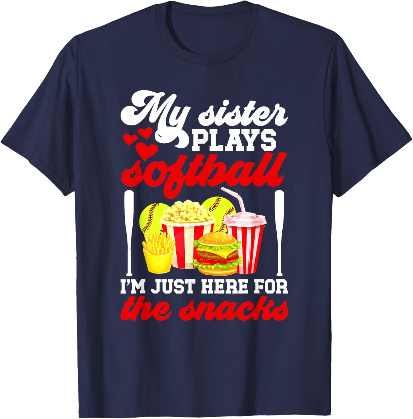 My Sister Plays Softball Sister Of A Softball Player Sister T-Shirt - T-Shirt | Navy