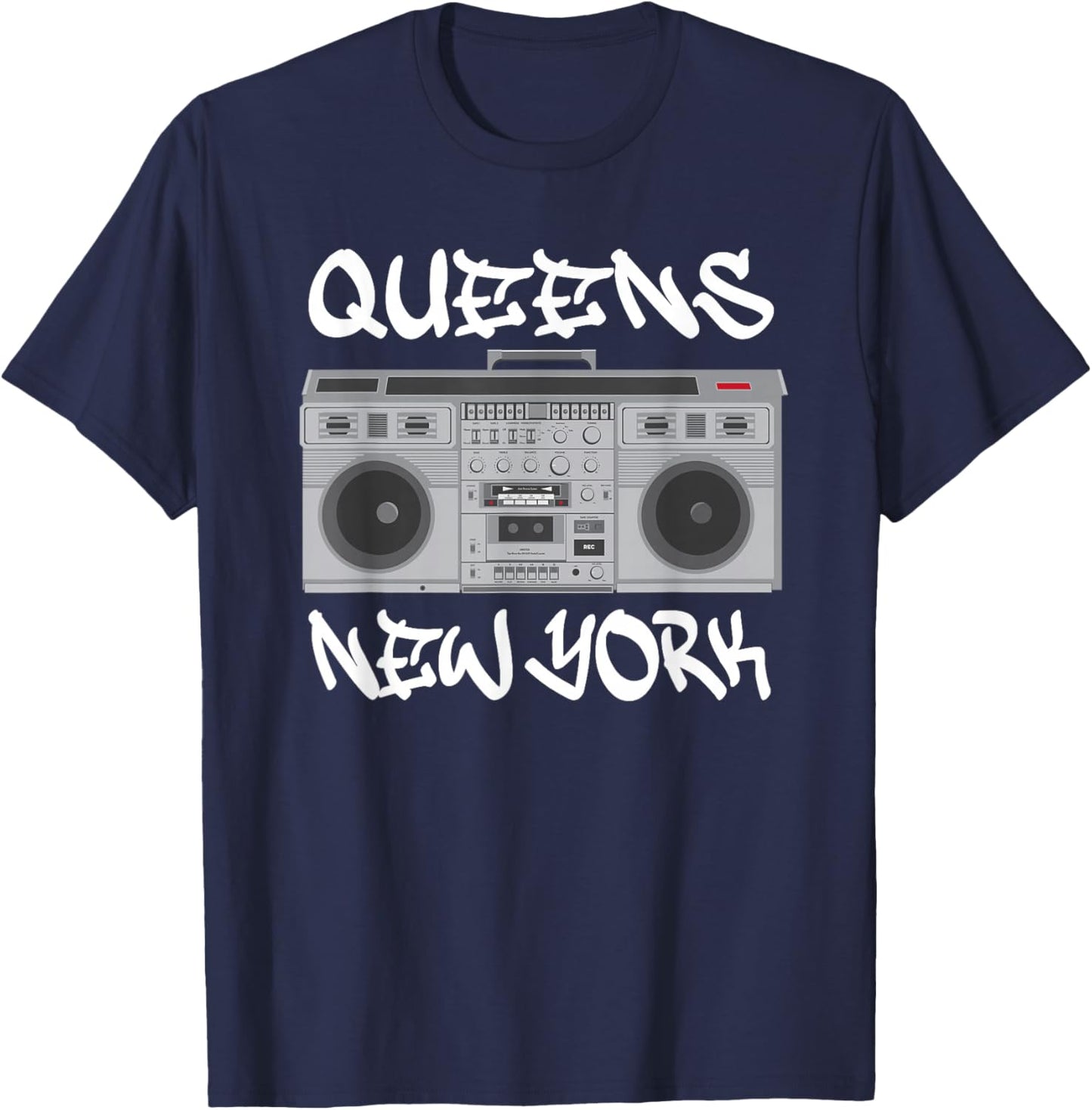 Queens New York Boom Box Graffiti Lettering T-Shirt - T-Shirt | Navy