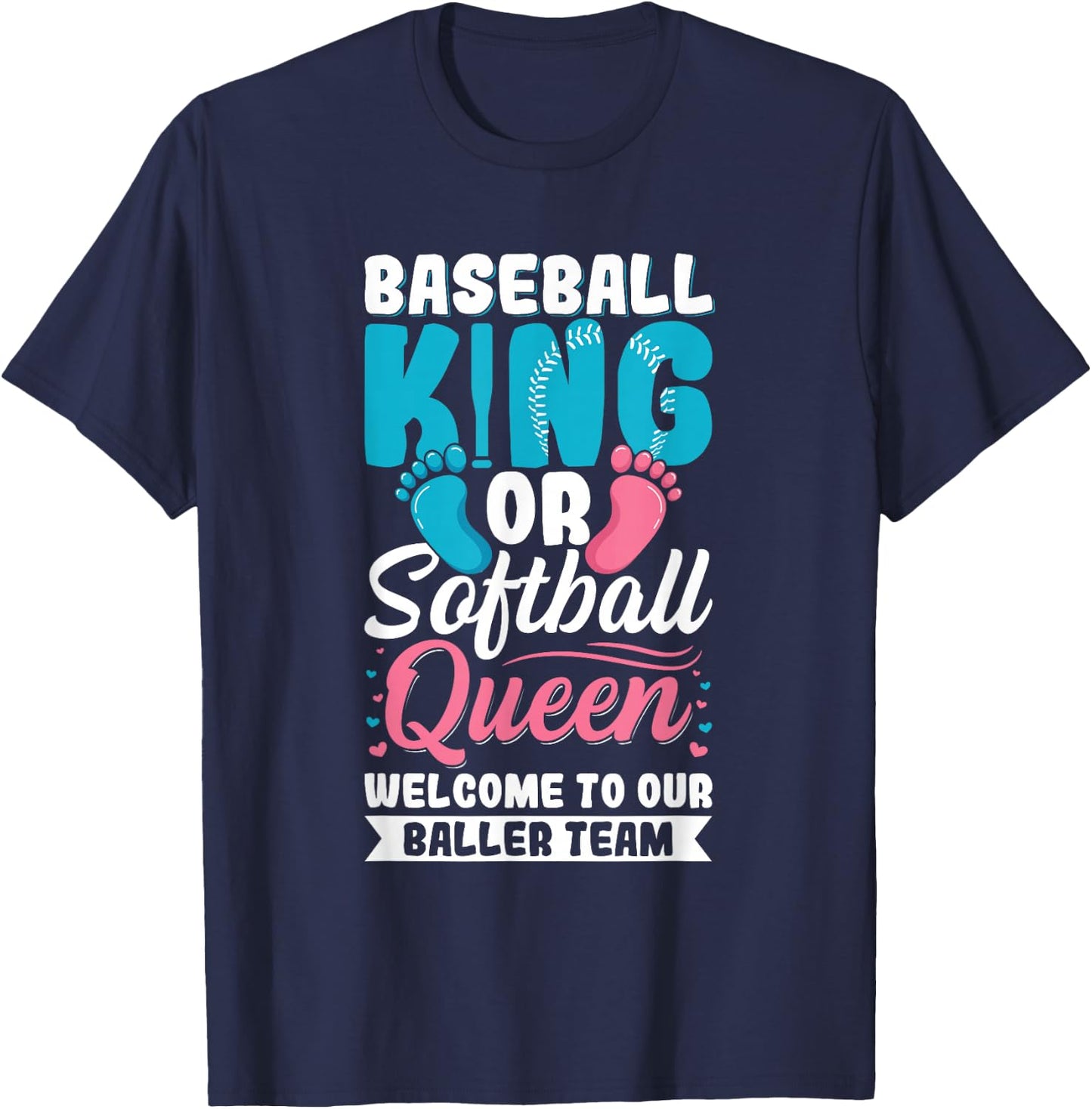 Baseball Gender Reveal Party Design for a Baseball Player T-Shirt - T-Shirt | Navy