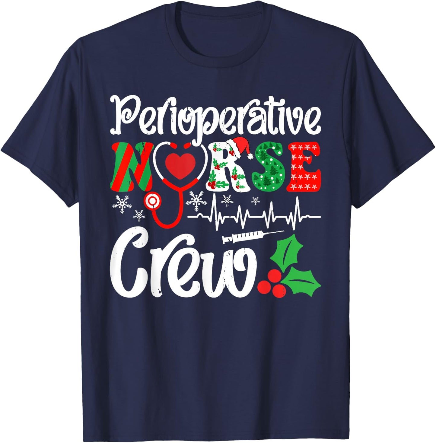 Holiday Perioperative Nurse Crew Christmas Squad Nursing T-Shirt - T-Shirt | Navy
