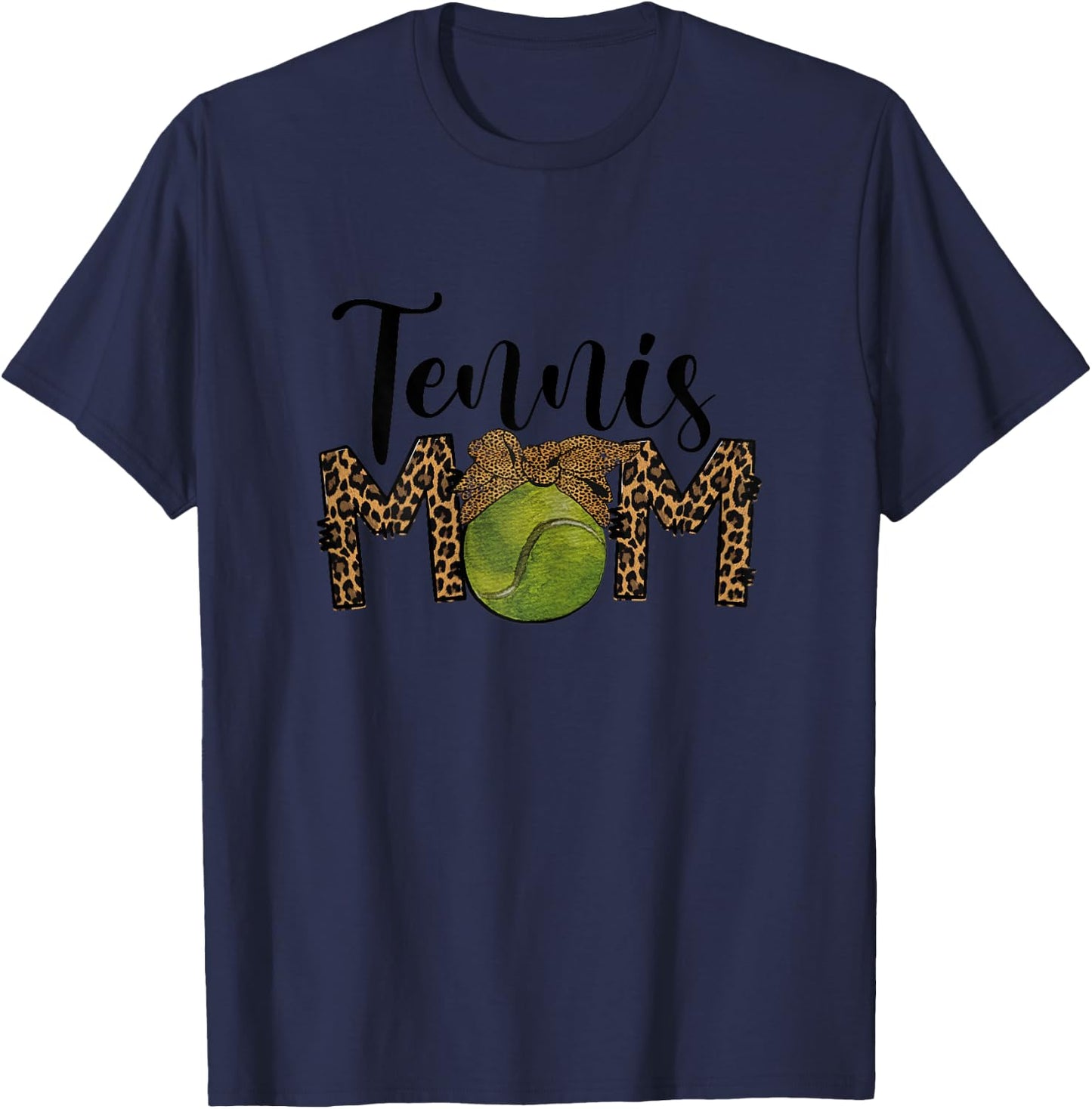 Tennis Mom Leopard Messy Bun Tennis Mothers Day 2024 T-Shirt - T-Shirt | Navy