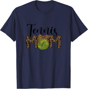 Tennis Mom Leopard Messy Bun Tennis Mothers Day 2024 T-Shirt - T-Shirt | Navy