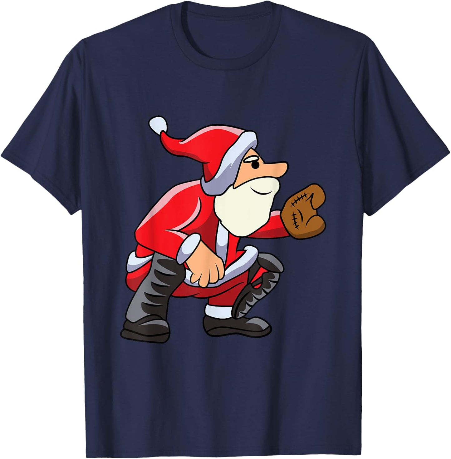 Catcher Baseball Santa Christmas Sport Xmas Pajama Boys Kids T-Shirt - T-Shirt | Navy