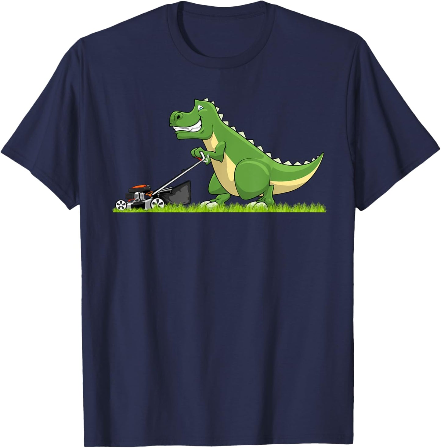 Cool Lawn Mowing Art Boys Kids Lawnmower Dinosaur T-Shirt - T-Shirt | Navy