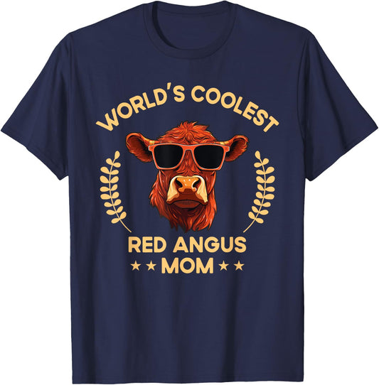 World's Coolest Cow Mom Mama - Women Farmer Red Angus T-Shirt - T-Shirt | Navy