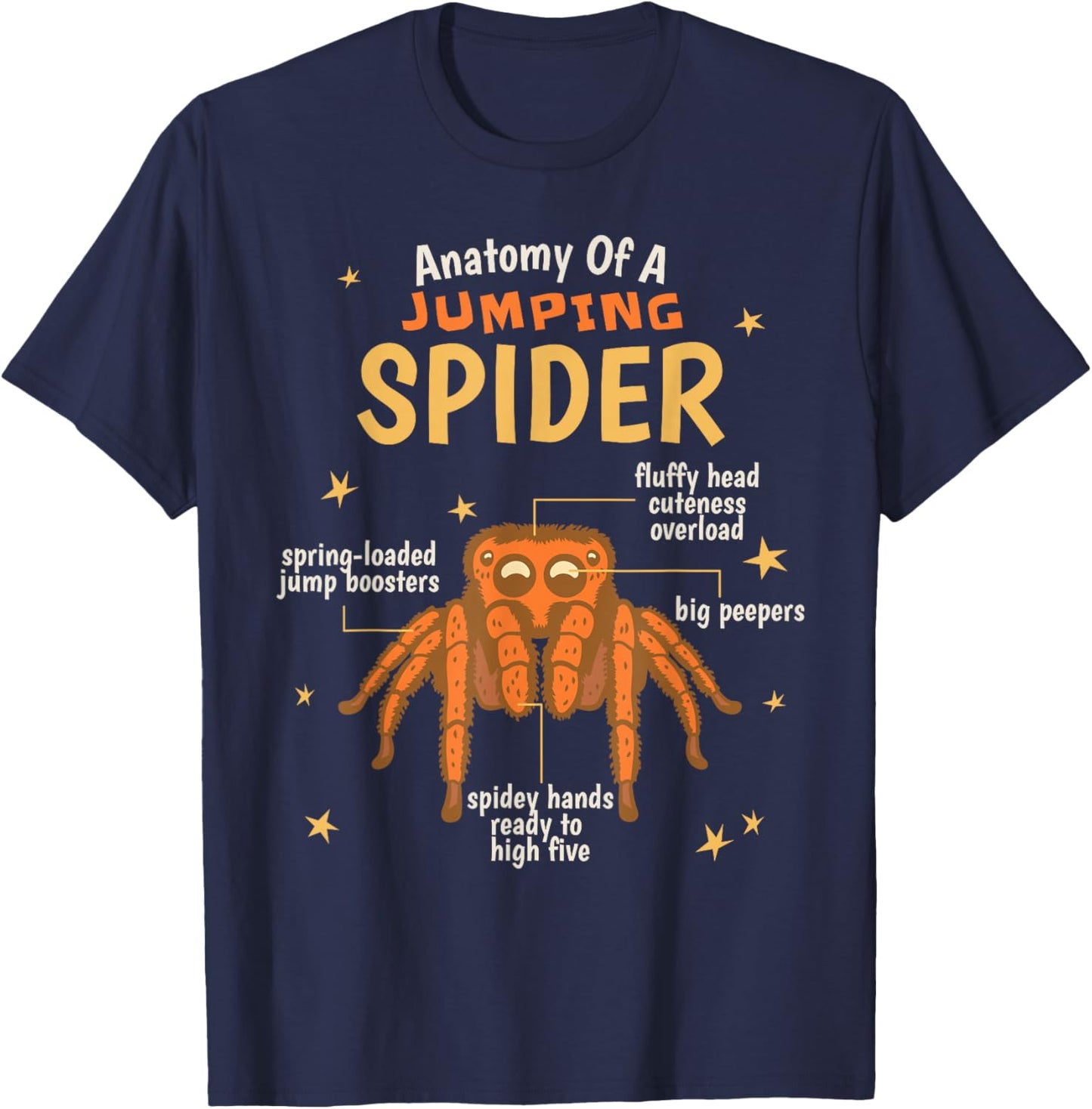 Jumping Spider Anatomy Kawaii T-Shirt - T-Shirt | Navy