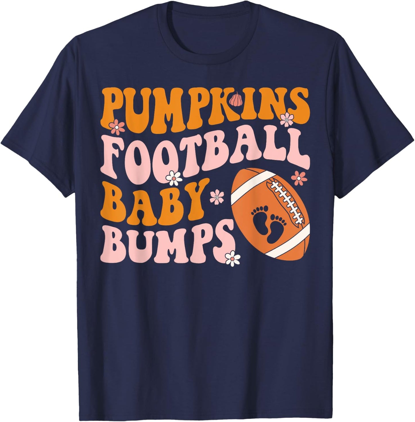 Pumpkins Football Baby Bumps Pregnancy Announcement Fall T-Shirt - T-Shirt | Navy