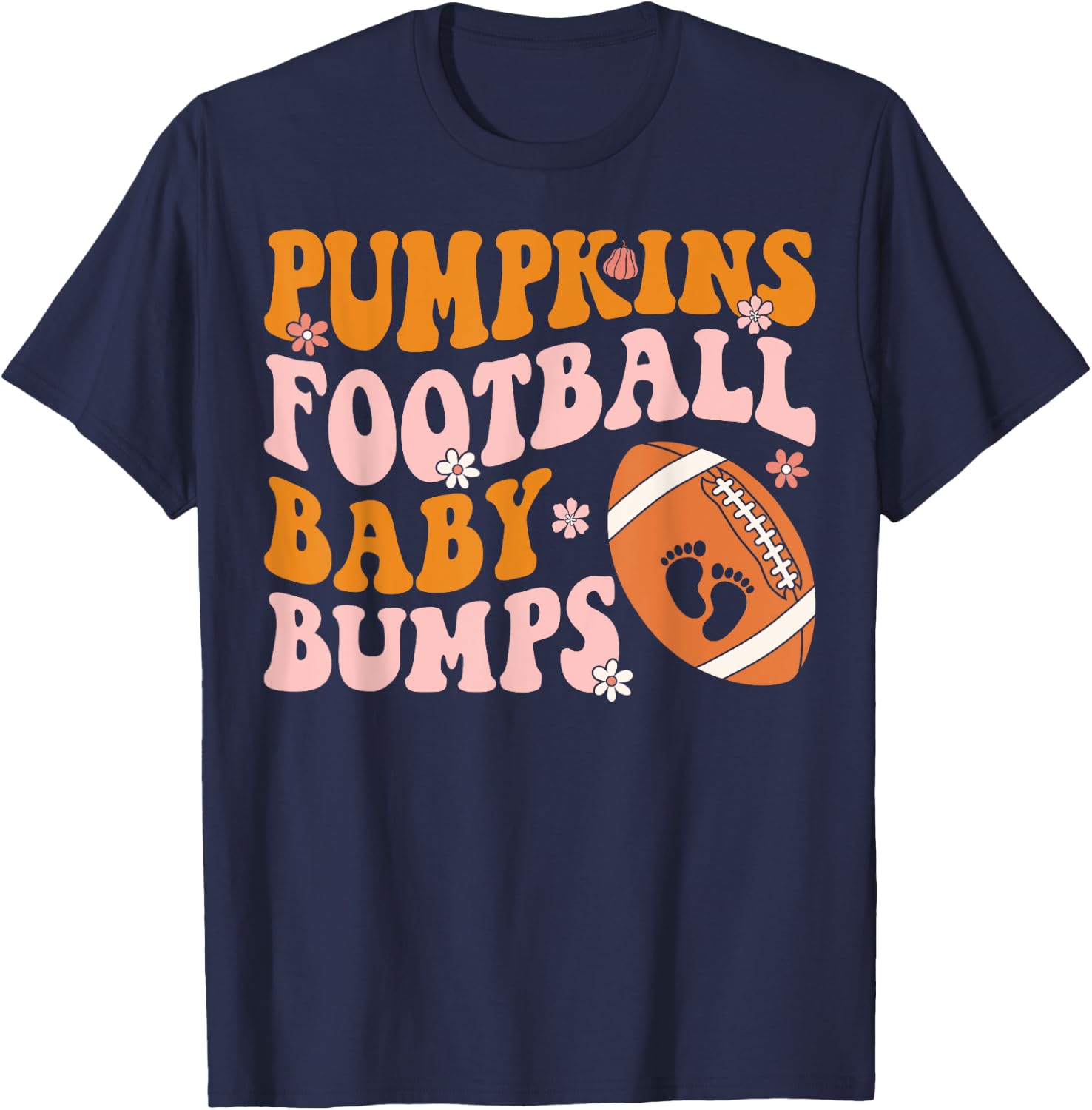 Pumpkins Football Baby Bumps Pregnancy Announcement Fall T-Shirt - T-Shirt | Navy