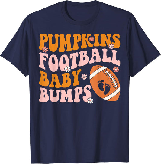 Pumpkins Football Baby Bumps Pregnancy Announcement Fall T-Shirt - T-Shirt | Navy