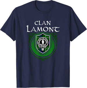 Clan Lamont Surname Scottish Clan Crest Tartan Badge T-Shirt - T-Shirt | Navy