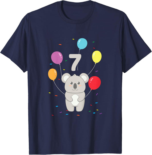 7th Birthday 7 Years Koala Balloons Australia Eucalyptus Zoo T-Shirt - T-Shirt | Navy