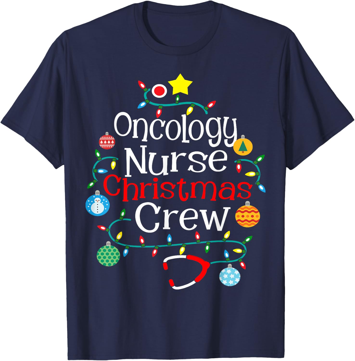 Oncology Nurse Christmas Crew Women's Black Short Sleeve Small T-Shirt - T-Shirt | Navy