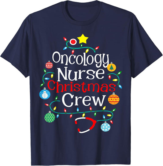 Oncology Nurse Christmas Crew Women's Black Short Sleeve Small T-Shirt - T-Shirt | Navy