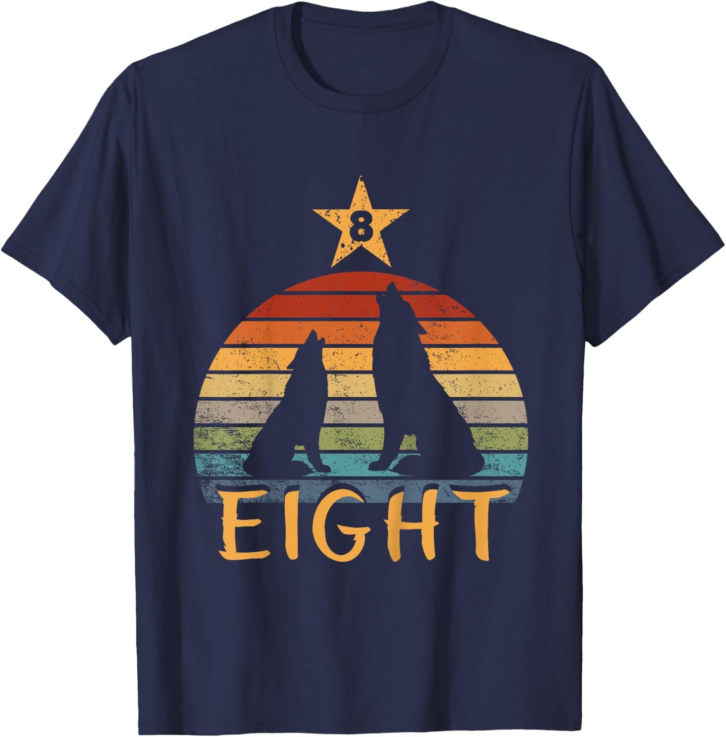 Kids Wolf Birthday 8 Year Old Eighth Wolf 8th Birthday Boy Girl T-Shirt - T-Shirt | Navy