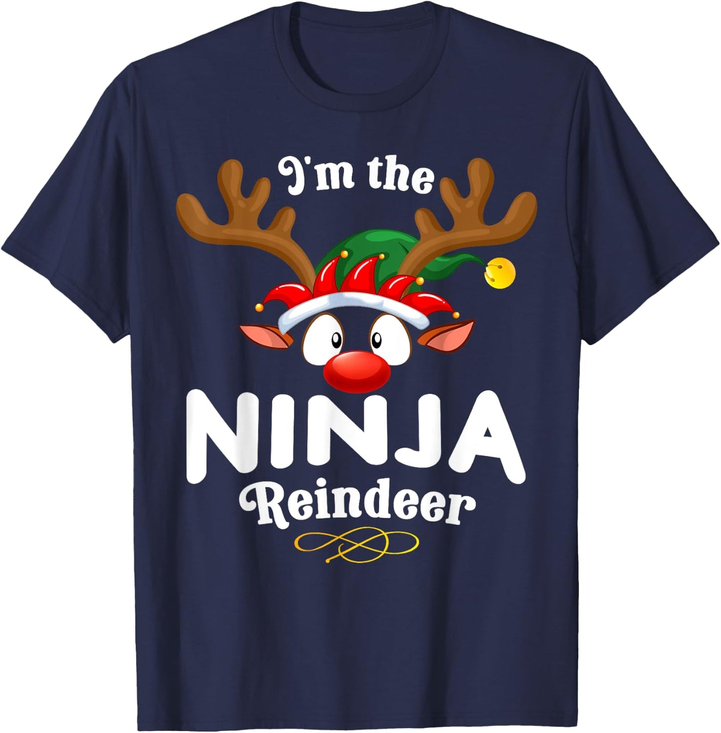 Christmas PJS Ninja XMas Reindeer Matching T-Shirt - T-Shirt | Navy