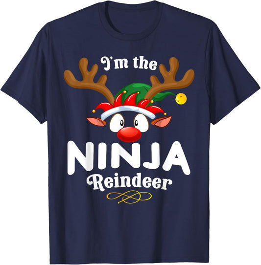 Christmas PJS Ninja XMas Reindeer Matching T-Shirt - T-Shirt | Navy