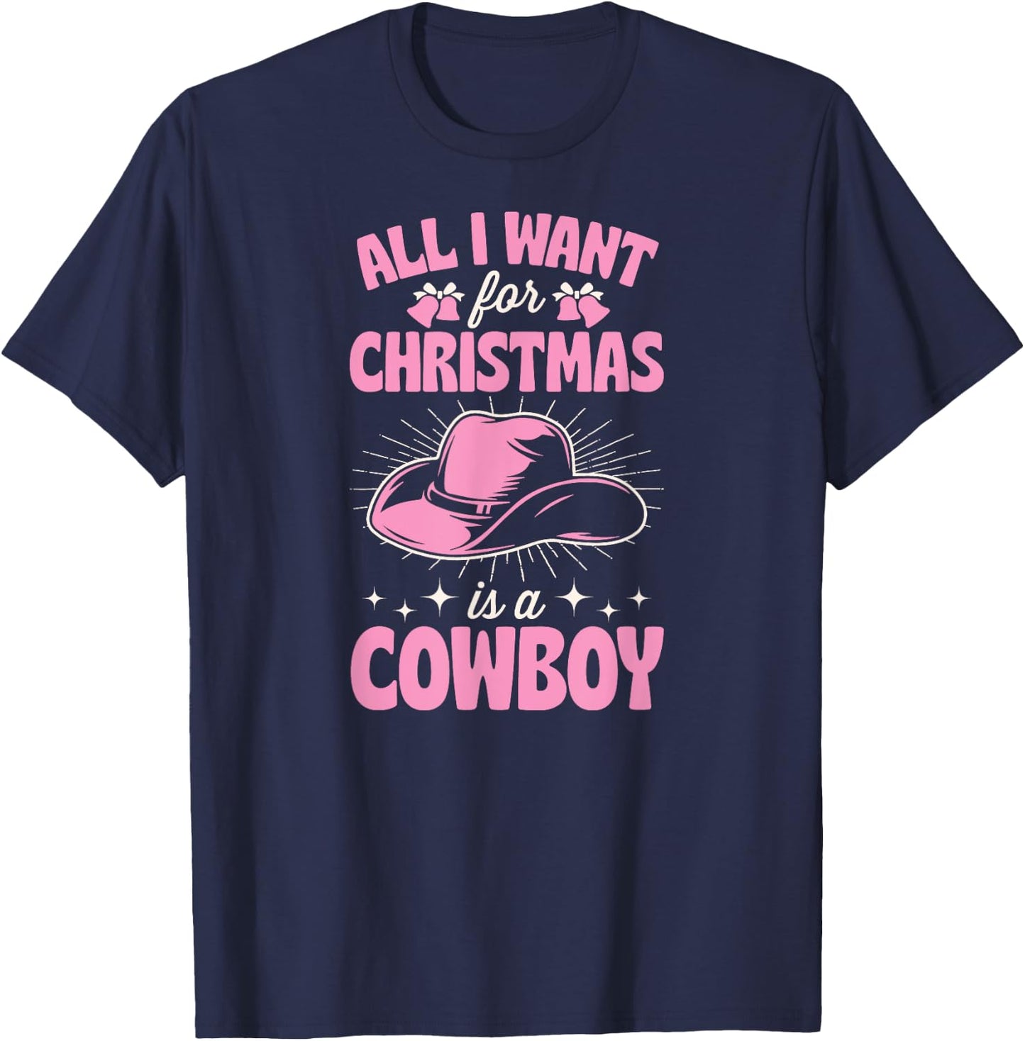 Cute Matching Family Merry Christmas Party Supply Women's 3X-Large Black Short Sleeve Cotton 60% Polyester 40% Holiday Themed Cowboy T-Shirt - T-Shirt | Navy