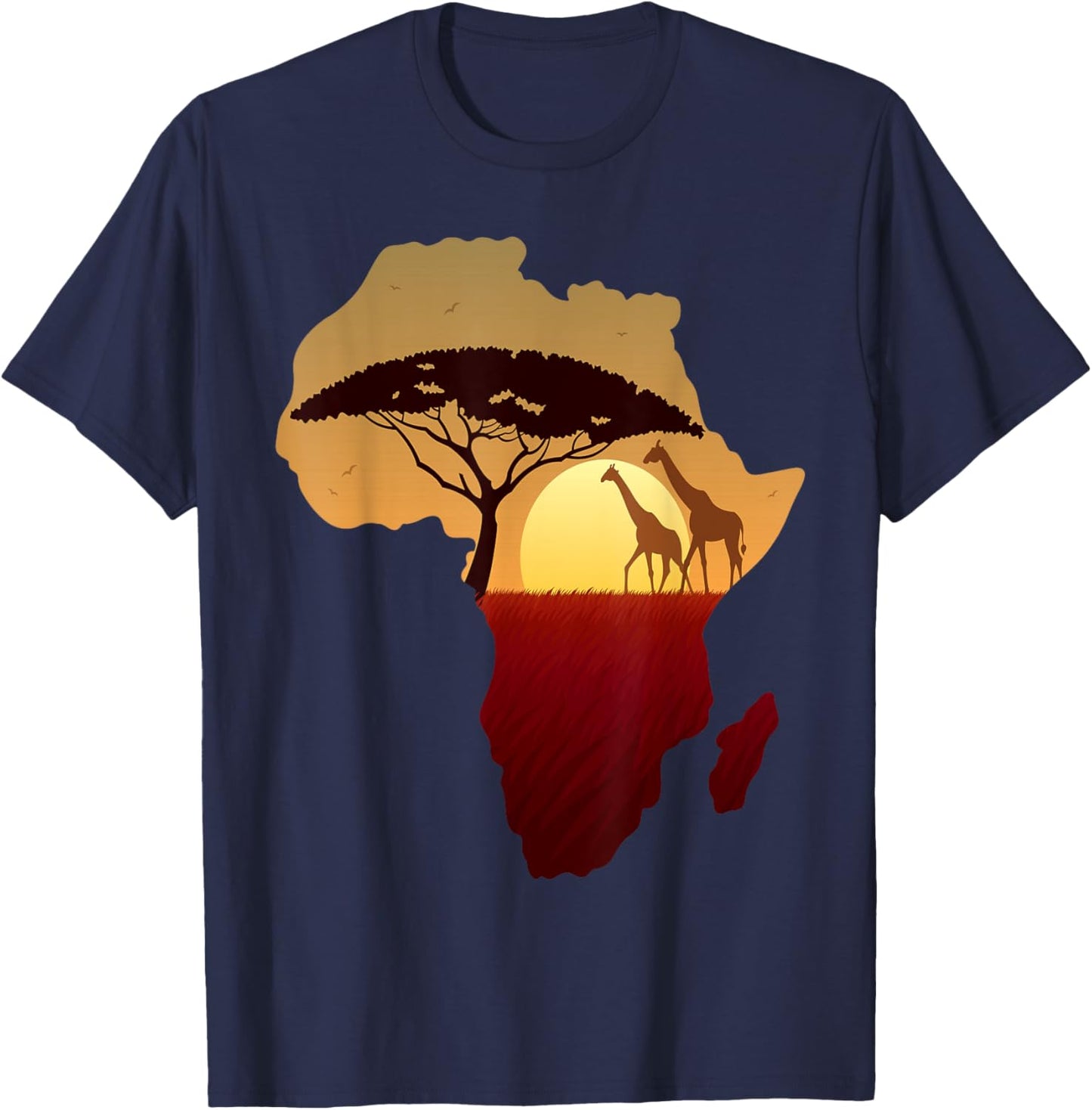 Africa Giraffe Map Dad South Animals Big Five Safari T-Shirt - T-Shirt | Navy