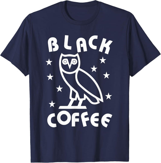 DazzleUpBoutique Black Coffee Owl City - Women's -Adults Regular Fit Cotton Blend Short Sleeve Modern Music Themed - Small T-Shirt - T-Shirt | Navy