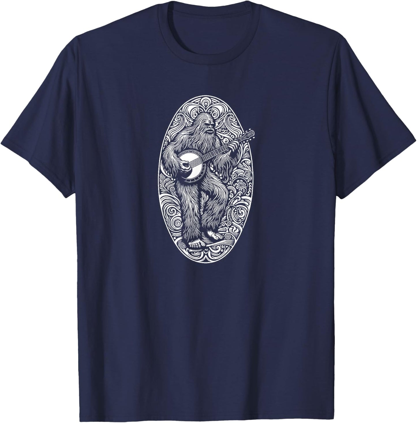Artistic Banjo Sasquatch Bigfoot Bluegrass T-Shirt - T-Shirt | Navy