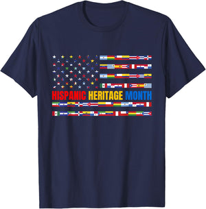 Hispanic Heritage Month USA American Flag National Latino T-Shirt - T-Shirt | Navy