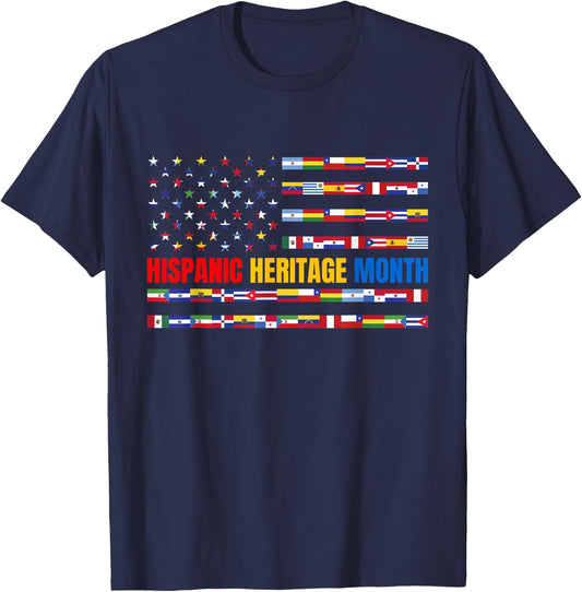 Hispanic Heritage Month USA American Flag National Latino T-Shirt - T-Shirt | Navy