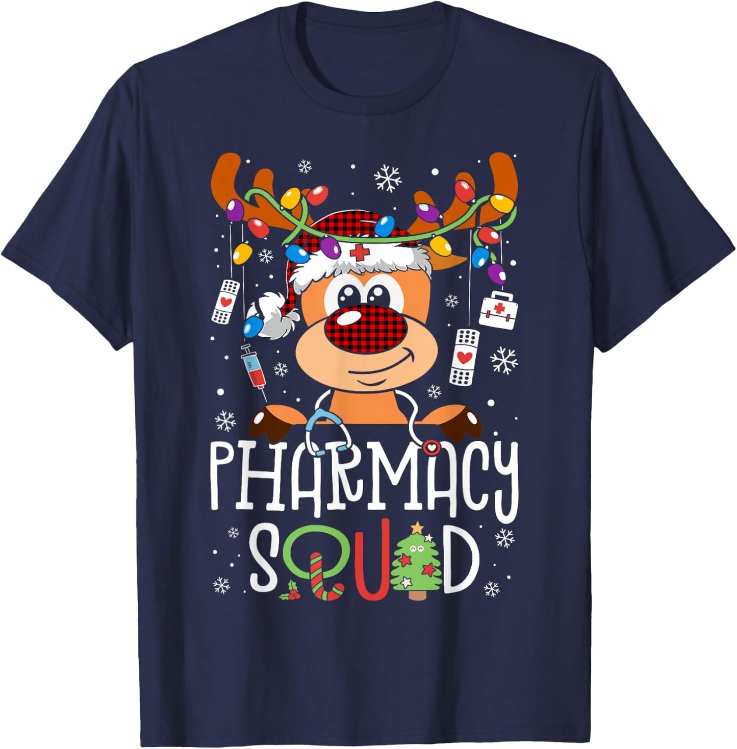 Reindeer Christmas Pharmacy Assistant Squad Stethoscope T-Shirt - T-Shirt | Navy