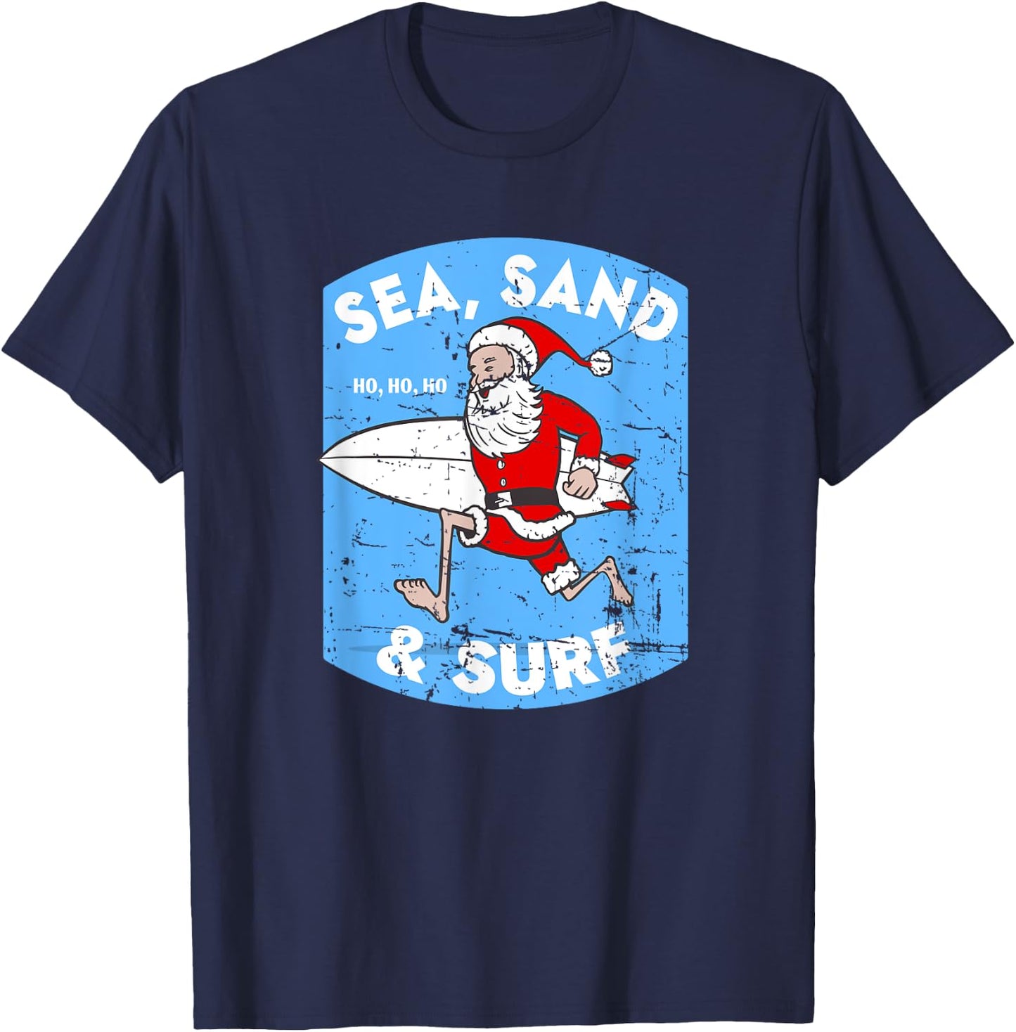 Surfing Santa - Christmas Surfboarding Santa Claus T-Shirt - T-Shirt | Navy