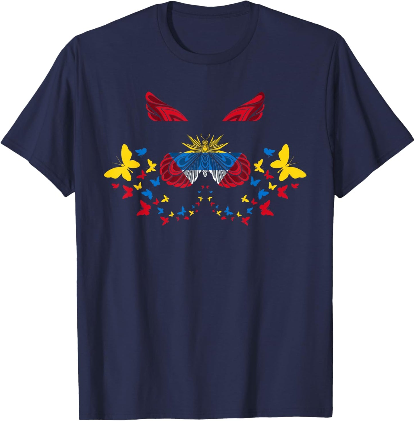 Antigua And Barbuda Flag Antiguan Butterflies T-Shirt - T-Shirt | Navy