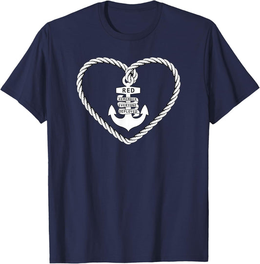 RED Friday Military Remember Everyone Deployed Heart Anchor T-Shirt - T-Shirt | Navy