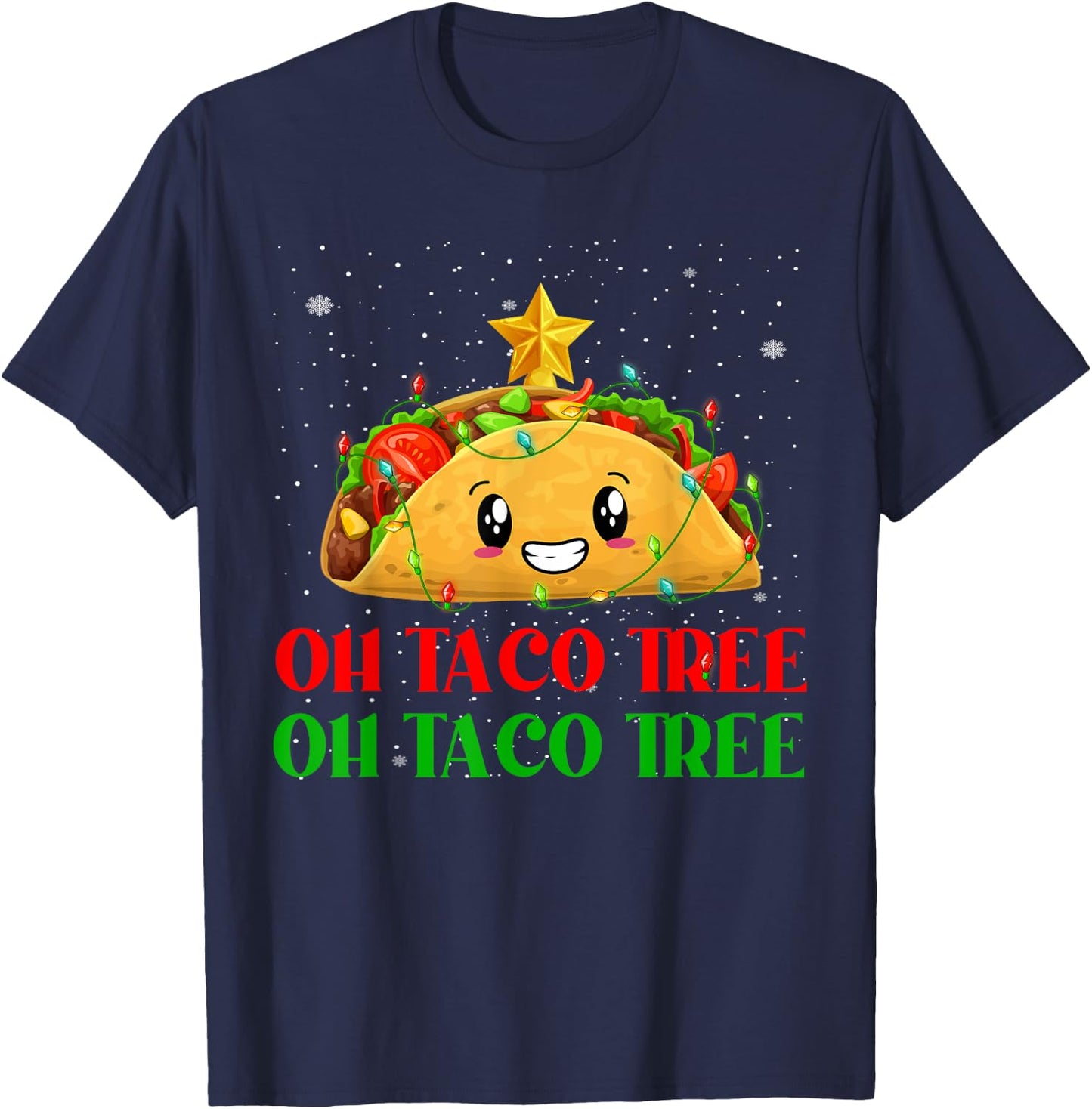 Funny Oh Taco Tree Mexican Tacos Christmas Tree Lights Xmas T-Shirt - T-Shirt | Navy