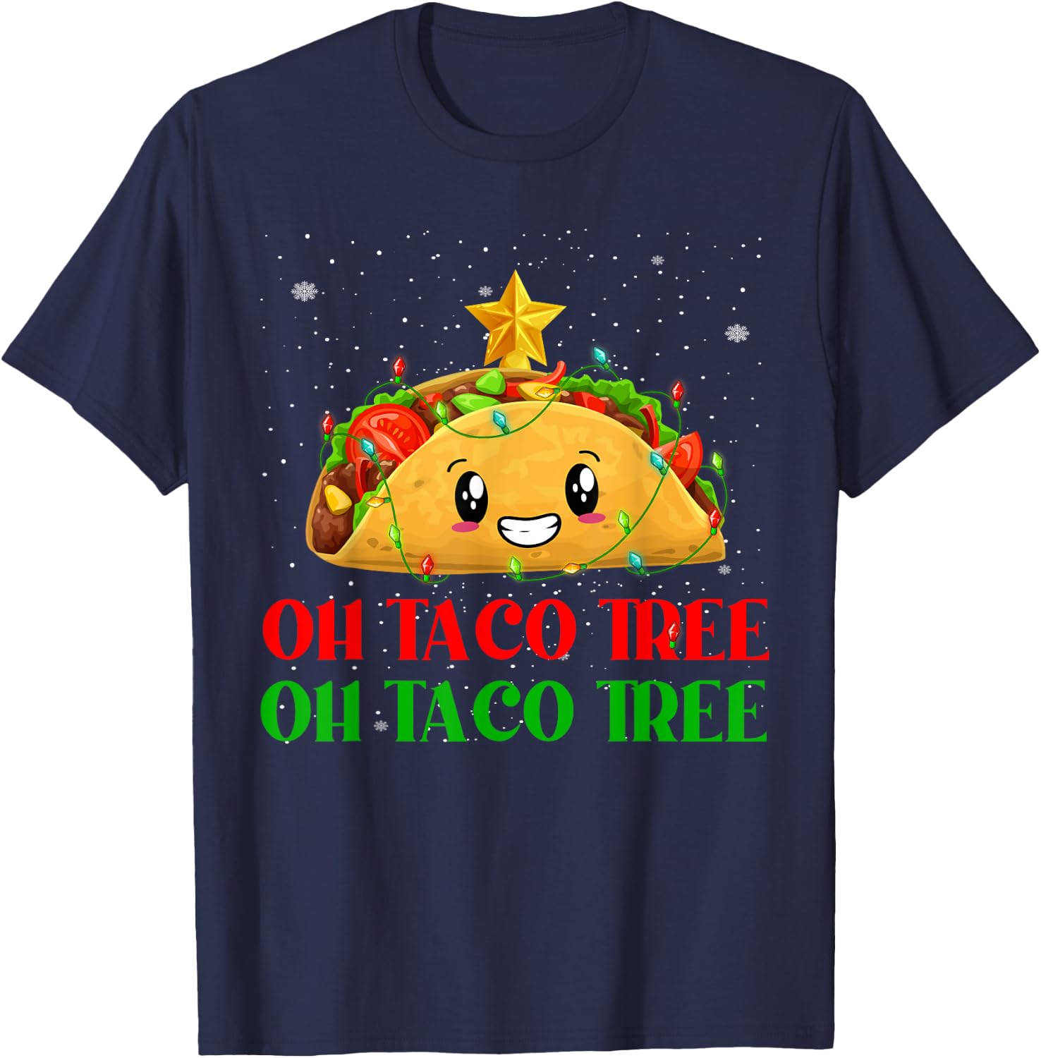Funny Oh Taco Tree Mexican Tacos Christmas Tree Lights Xmas T-Shirt - T-Shirt | Navy