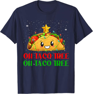 Funny Oh Taco Tree Mexican Tacos Christmas Tree Lights Xmas T-Shirt - T-Shirt | Navy