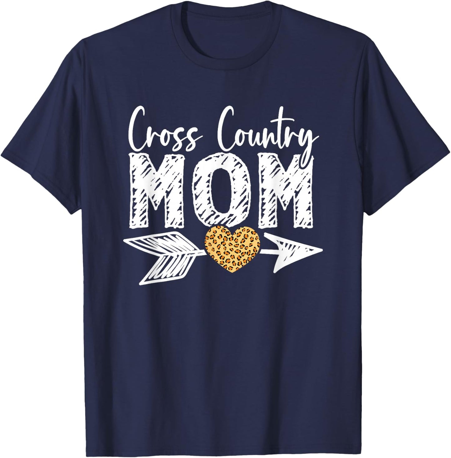 Proud Mom Cross Country XC Runner Mother Leopard Heart T-Shirt - T-Shirt | Navy