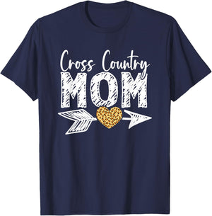 Proud Mom Cross Country XC Runner Mother Leopard Heart T-Shirt - T-Shirt | Navy