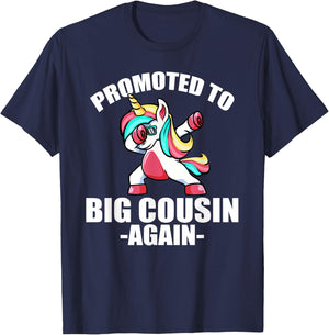 Promoted To Big Cousin Again Shirt Pregnancy Dabbing Unicorn T-Shirt - T-Shirt | Navy